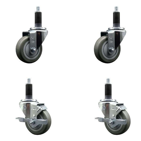 Service Caster 3.5'' SS Gray Poly Wheel Swivel 1-1/8'' Expanding Stem Caster Set 2 Brakes, 4PK SCC-SSEX20S3514-PPUB-2-TLB-2-118 - main